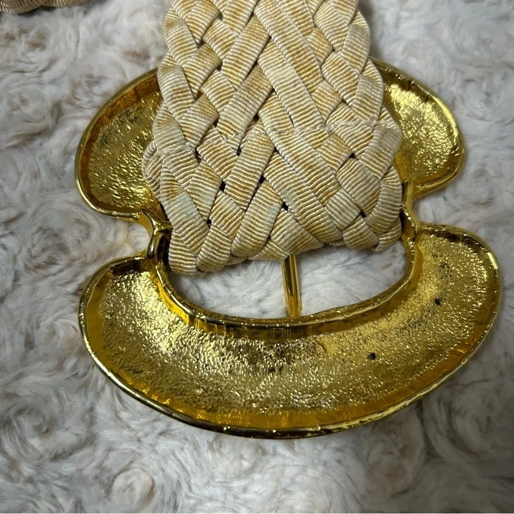 Handmade soft braided belt with heavy gold brass buckle 38 inches medium